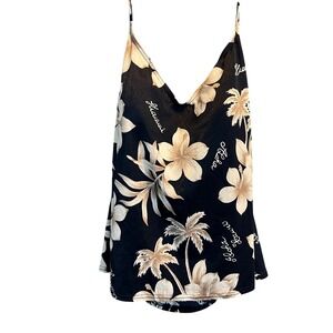 Baltex Womens Tropical Hibiscus Palm Tree Tankini Swim Top Black Cream Size 16